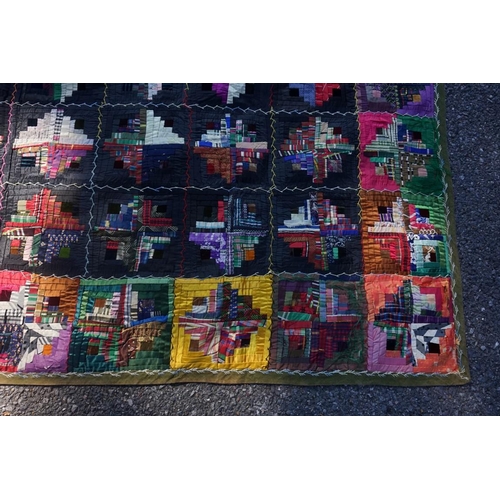 1620 - Two old American log cabin design patchwork quilts, 157 x 200cm and 135 x 135cm, (s.d. to both).... 