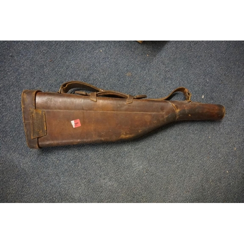 1803 - An old leather leg of mutton shotgun case, 81cm.