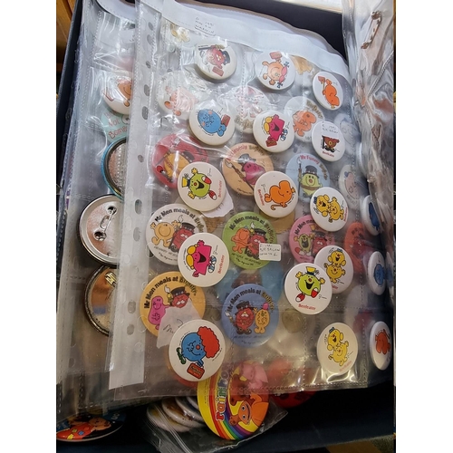 29 - Pin Badges: a large collection of various pin badges, some vintage, relating to television, film and... 