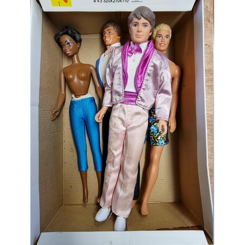 32 - Dolls: a group of seven, comprising: a vintage Skipper and similar Barbie; two Ken dolls and a 'Spar... 