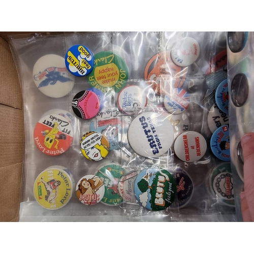 35 - Pin Badges: a small group of various pin badges, some vintage, to include examples for Brutus, Levi'... 