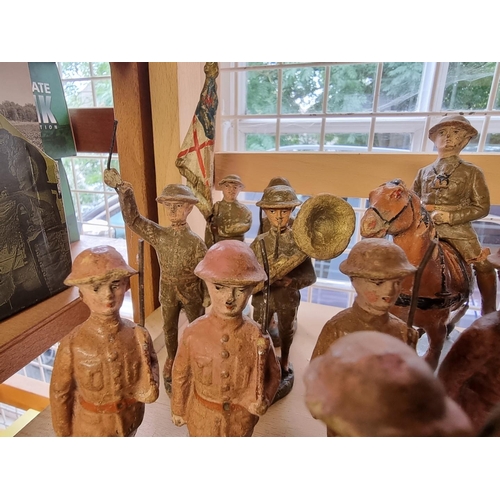 49 - Elastolin: a collection of World War I figures, to include one mounted on horseback, most with damag... 