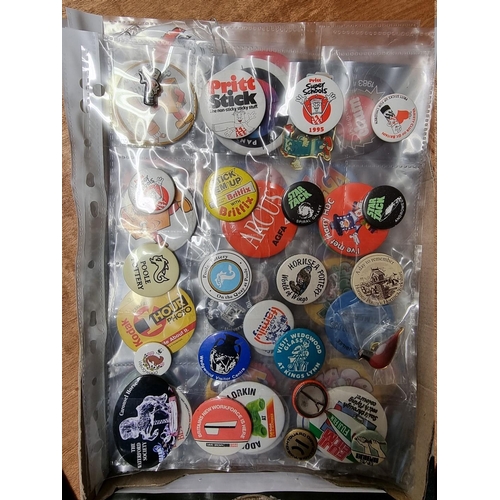 74 - Pin Badges: a small group of various, some vintage, primarily commercial and retail.... 