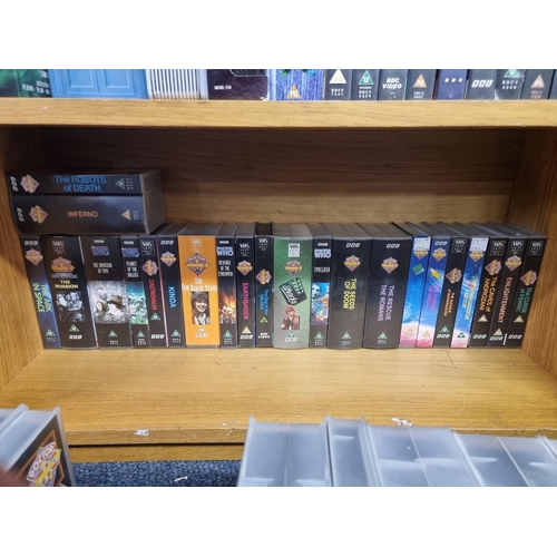 8 - Doctor Who: a collection of approximately 85 VHS videos, some in presentation boxes and tins; t... 