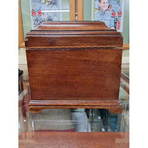 1310 - An early George III mahogany tea caddy, 25.5cm wide. 