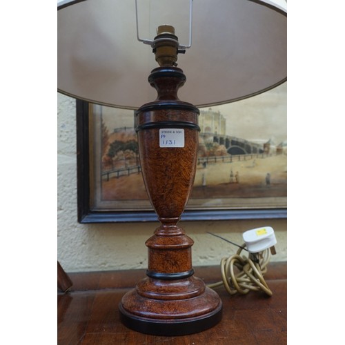 1131 - A novelty brass mounted tripod style table lamp, total height 41cm; together with one other table la... 