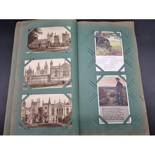 149 - POSTCARD ALBUM: a large format early c20 album, pages full with misc. topographical, comic, historic... 