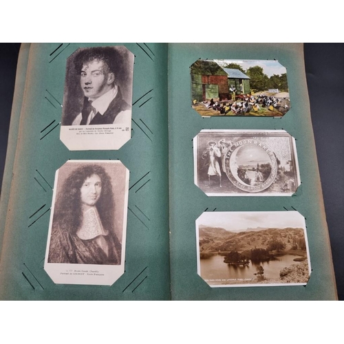 149 - POSTCARD ALBUM: a large format early c20 album, pages full with misc. topographical, comic, historic... 