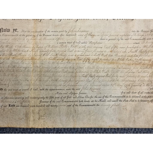 208 - AMERICA, 18THC LAND TREATY: printed document on vellum with manuscript entries, relating to pur... 