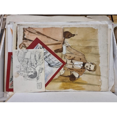 213 - DRAWINGS, WATERCOLOURS & EPHEMERA: a quantity in box, largely 19th-20th century miscellany.... 