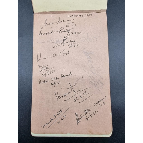 225 - AUTOGRAPH ALBUM: mid-20thc autograph album, to include 1951 Indian hockey teams including Balbi... 