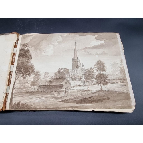 234 - SCRAP ALBUM: a mid-19thc album containing pasted in prints, engravings, a few drawings and wate... 