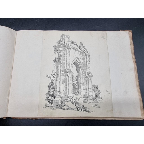 234 - SCRAP ALBUM: a mid-19thc album containing pasted in prints, engravings, a few drawings and wate... 