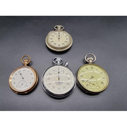 831 - An Egin Watch Co gold plated stem wind open faced pocket watch; together with another stem wind open... 