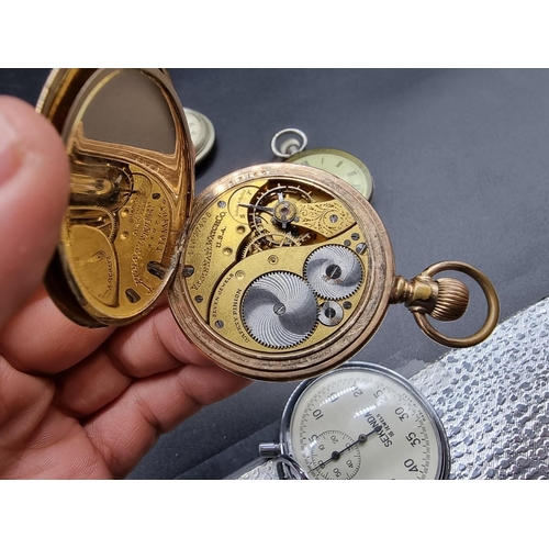 831 - An Egin Watch Co gold plated stem wind open faced pocket watch; together with another stem wind open... 