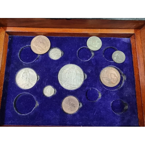 899 - Coins: two similar inlaid wood coin collection chests containing Victorian silver and bronze coinage... 