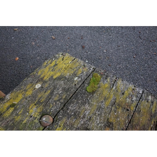 1048 - An antique wooden cart, with iron pull bar, 122cm long x 70cm wide x 47cm high.