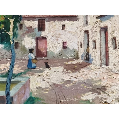 1090 - Soler Pallardo, figures in a Spanish village, signed, oil on canvas, 45 x 60cm. ... 