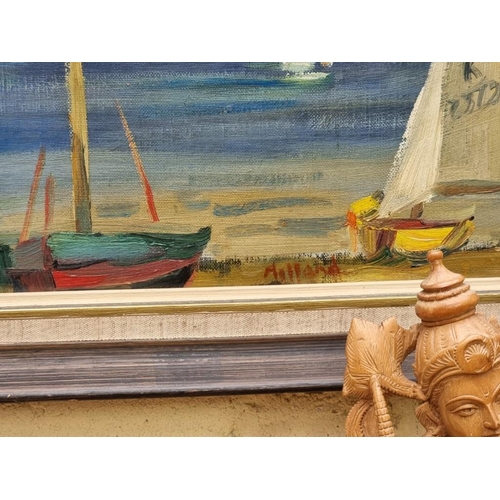 1095 - George Holland, sailing boats, signed, oil on canvas, 32 x 60cm.  