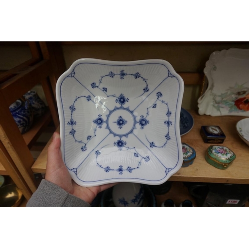 1104 - A Royal Copenhagen blue & white dish, 21.5cm wide; Limoges boxes etc. (8)