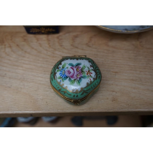 1104 - A Royal Copenhagen blue & white dish, 21.5cm wide; Limoges boxes etc. (8)