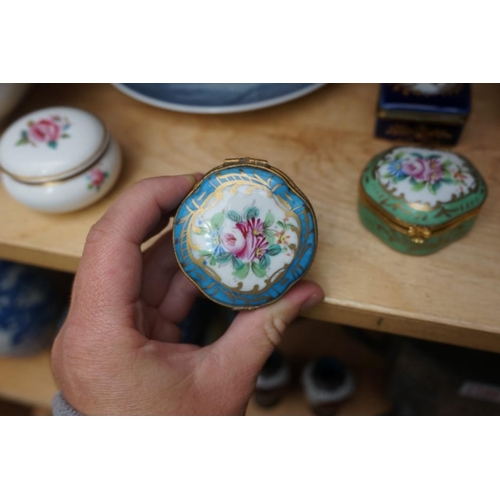 1104 - A Royal Copenhagen blue & white dish, 21.5cm wide; Limoges boxes etc. (8)