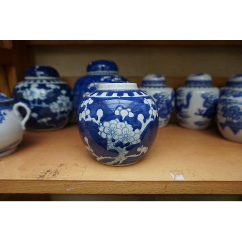 1110 - A collection of Chinese and other blue & white jars and similar, some with covers, largest 15cm ... 