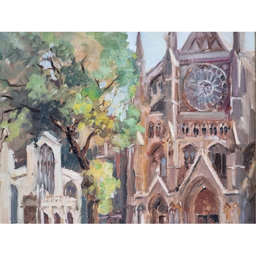 1141 - English School, 20th century, Westminster Abbey and St Margaret's Church, oil on board, 31 x 39cm.&n... 