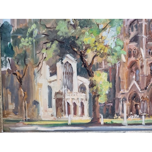 1141 - English School, 20th century, Westminster Abbey and St Margaret's Church, oil on board, 31 x 39cm.&n... 