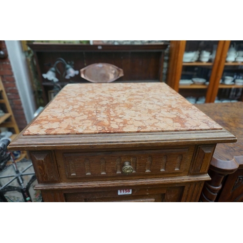 1156 - A Continental walnut and marble top pot cupboard, 40cm wide.