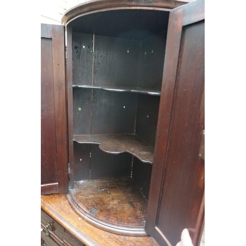 1158 - An 18th century mahogany hanging bowfront corner cupboard, 82 x 57cm.