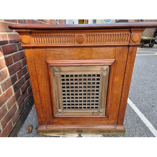 1168 - An unusual late Victorian mahogany underwriter's desk, with two pairs of opposing frieze drawers, an... 