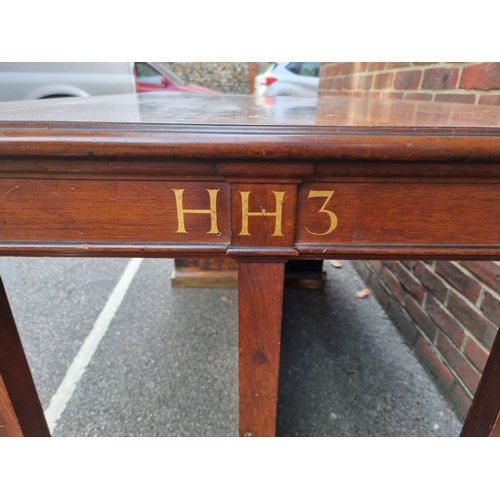 1168 - An unusual late Victorian mahogany underwriter's desk, with two pairs of opposing frieze drawers, an... 