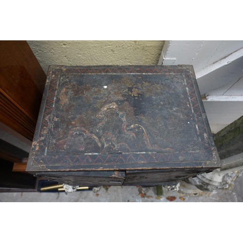 1171 - A small 19th century Japanese lacquer table cabinet, on associated antique stand, the whole 103... 