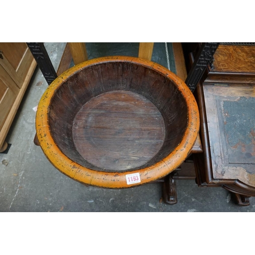 1193 - An old painted coopered pine bowl, 47.5cm diameter.