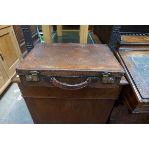 1198 - Four vintage leather suitcases, the smallest inscribed 'James Ramsay, Goldsmith, Dundee', largest 45... 