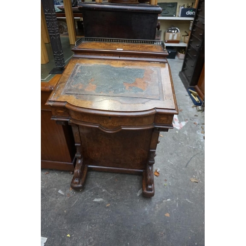 1209 - A Victorian burr walnut and inlaid Davenport, 56cm wide.