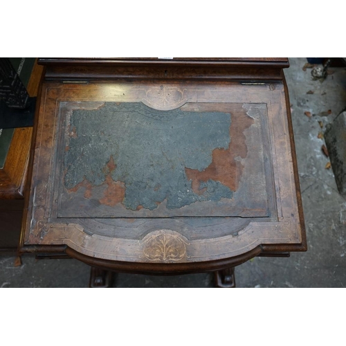 1209 - A Victorian burr walnut and inlaid Davenport, 56cm wide.