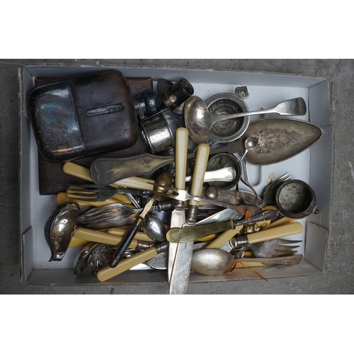 1259 - A collection of silver plate, to include a hip flask; Danish cutlery etc. ... 