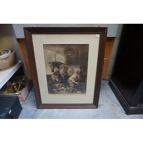 1266 - A pears print of 'Young Girl Reading to Her Dog', I.61 x 42cm; together with another of 'Stray Lambs... 