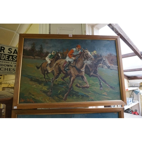 1271 - Joan Puig, 'The Horse Race', a pair, each signed and dated '66, oil on board, 58 x 89cm. (2)... 