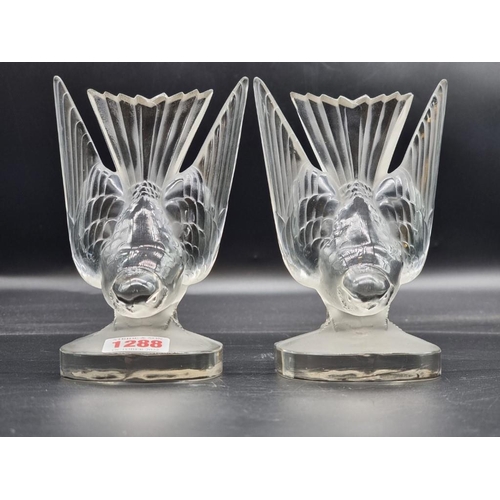 1288 - A pair of Lalique 'Hirondelle' clear and frosted glass bookends, 19cm high.