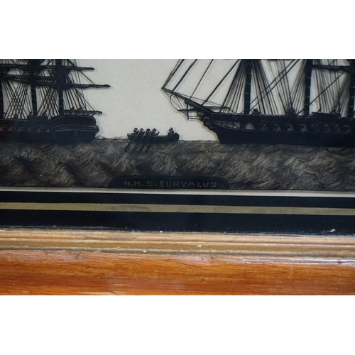 1313 - A 19th century reverse glass painted silhouette of 'HMS Euryalus', 17.5 x 23cm.... 