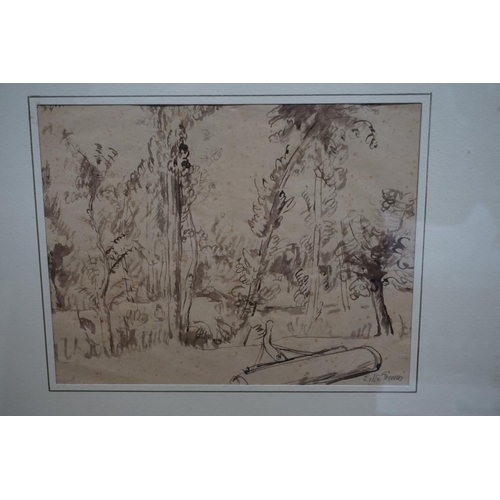 1316 - Lotte Frumi, a garden study, signed, further inscribed verso, pen and ink, 18 x 23cm. ... 