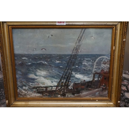 1317 - Frederick William Jackson, fishing boat in choppy seas, signed, oil on canvas, 26 x 34cm. ... 