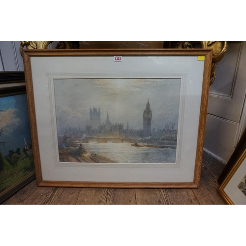 1323 - Henry Charles Brewer, 'Westminster', signed, inscribed on label verso, watercolour, 37.5 x 53cm.&nbs... 