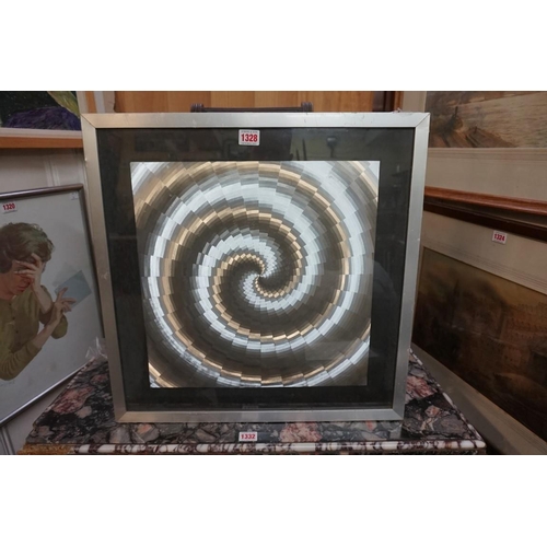 1328 - An Op Art silvered spiral panel, 38 x 38cm. 