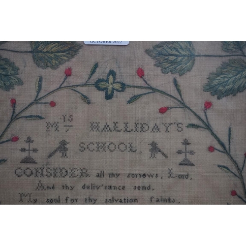 1361 - A rare George IV 'Mrs Halliday's School' needlework sampler, inscribed 'Mary Hinks's Work, Aged... 