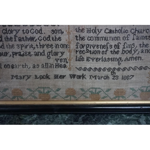 1364 - A George III 'The Lord's Prayer' needlework sampler, inscribed 'Mary Lock, Her Work, March 23 1807',... 