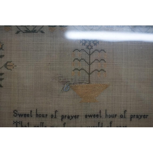 1365 - A Victorian needlework verse sampler, dated 1845, 42 x 32.5cm, in a rosewood frame. ... 